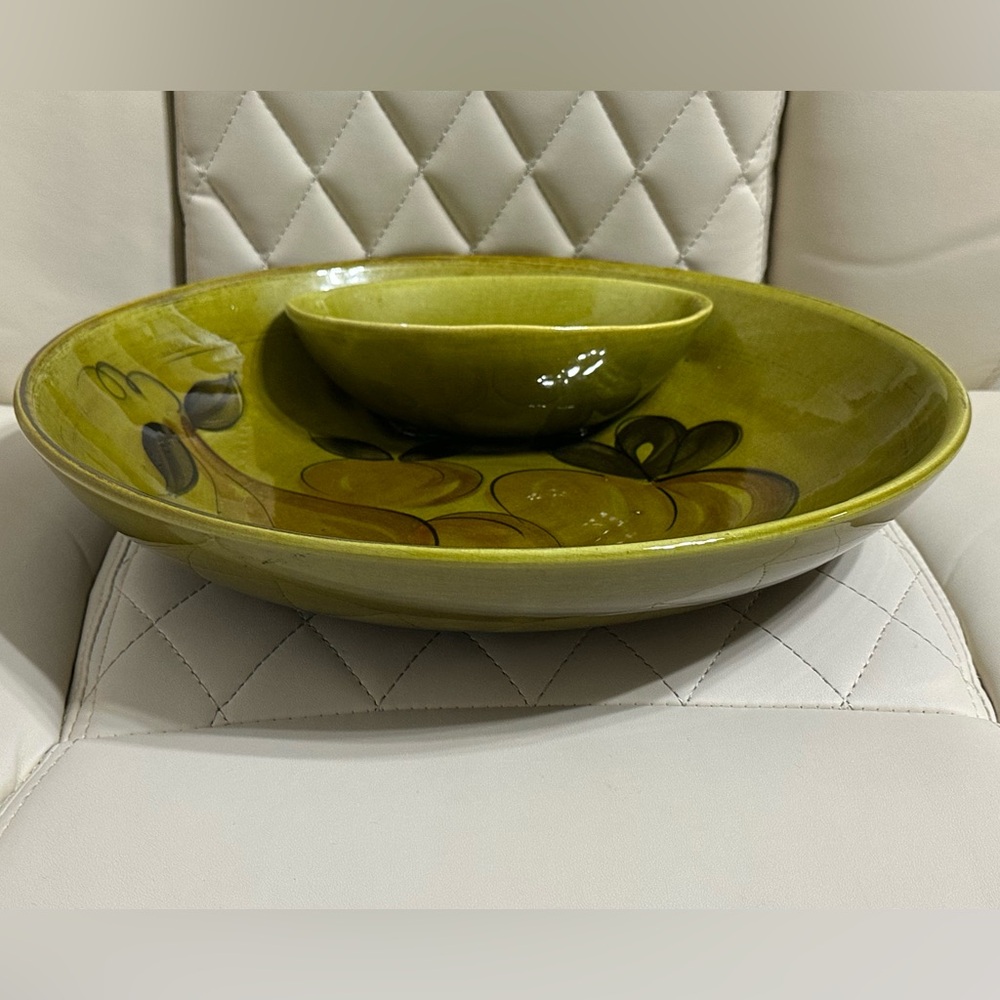 Mid-Century chip and dip platter vintage 1960s-1970s pottery dish - Picture 4 of 9